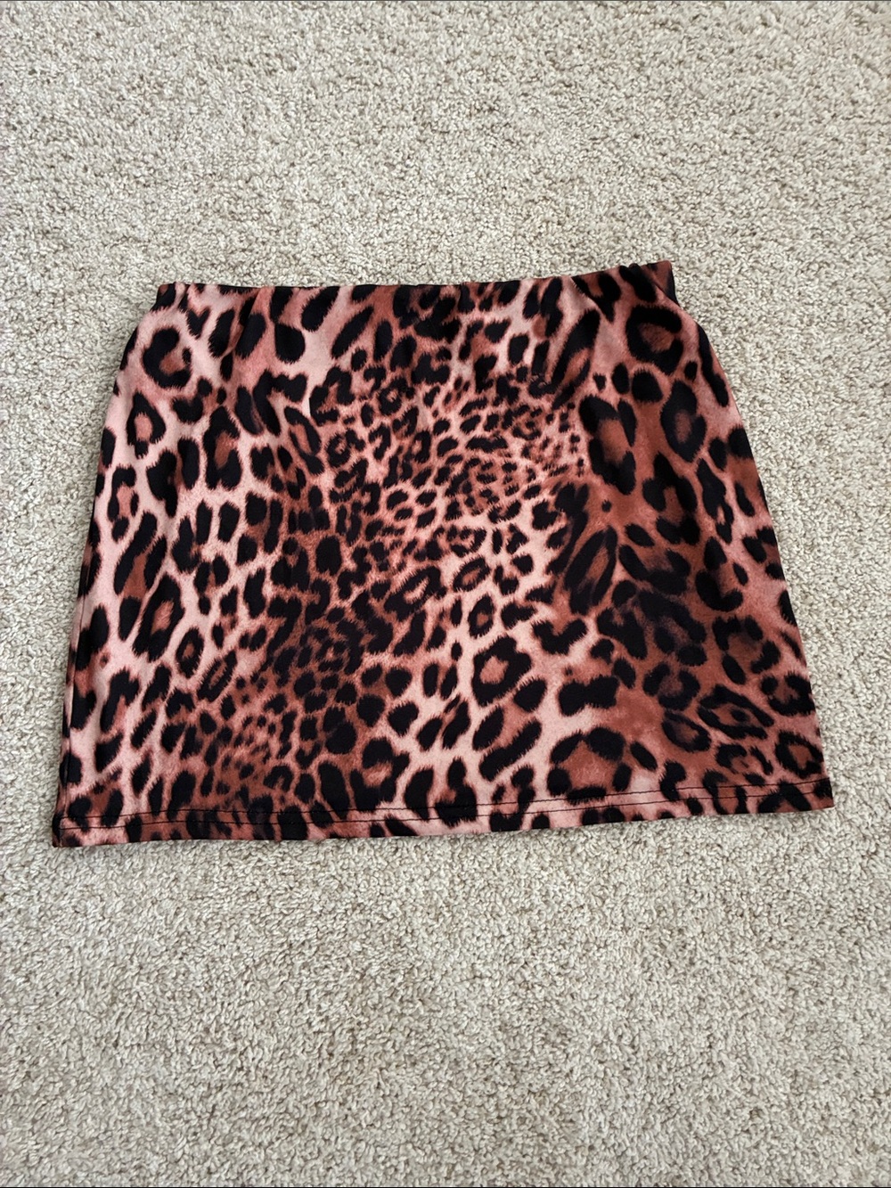 Pink Leopard Print Mini Skirt with Brown Accents